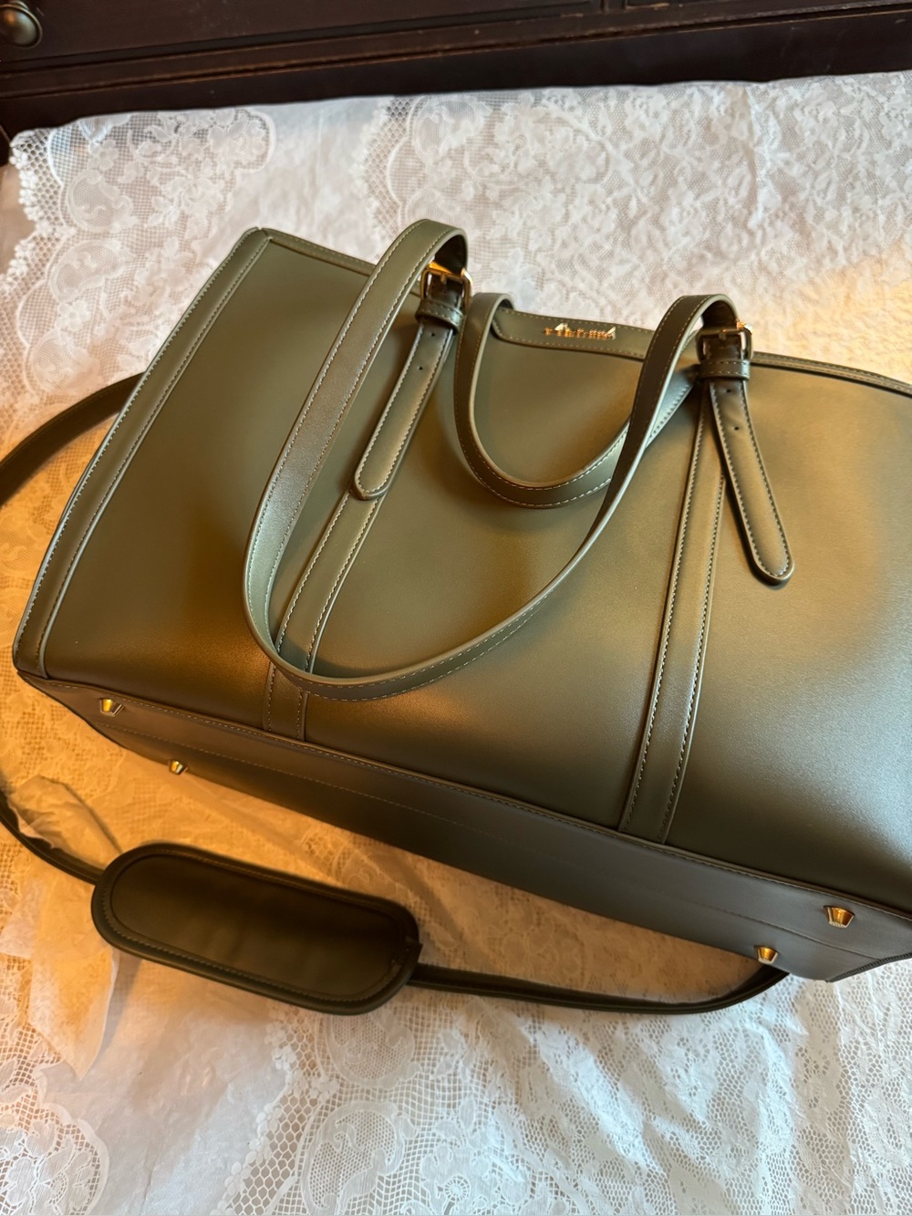 Women’s Olive 15.6 Laptop Tote with Removable Shoulder Strap - Picture 9 of 10